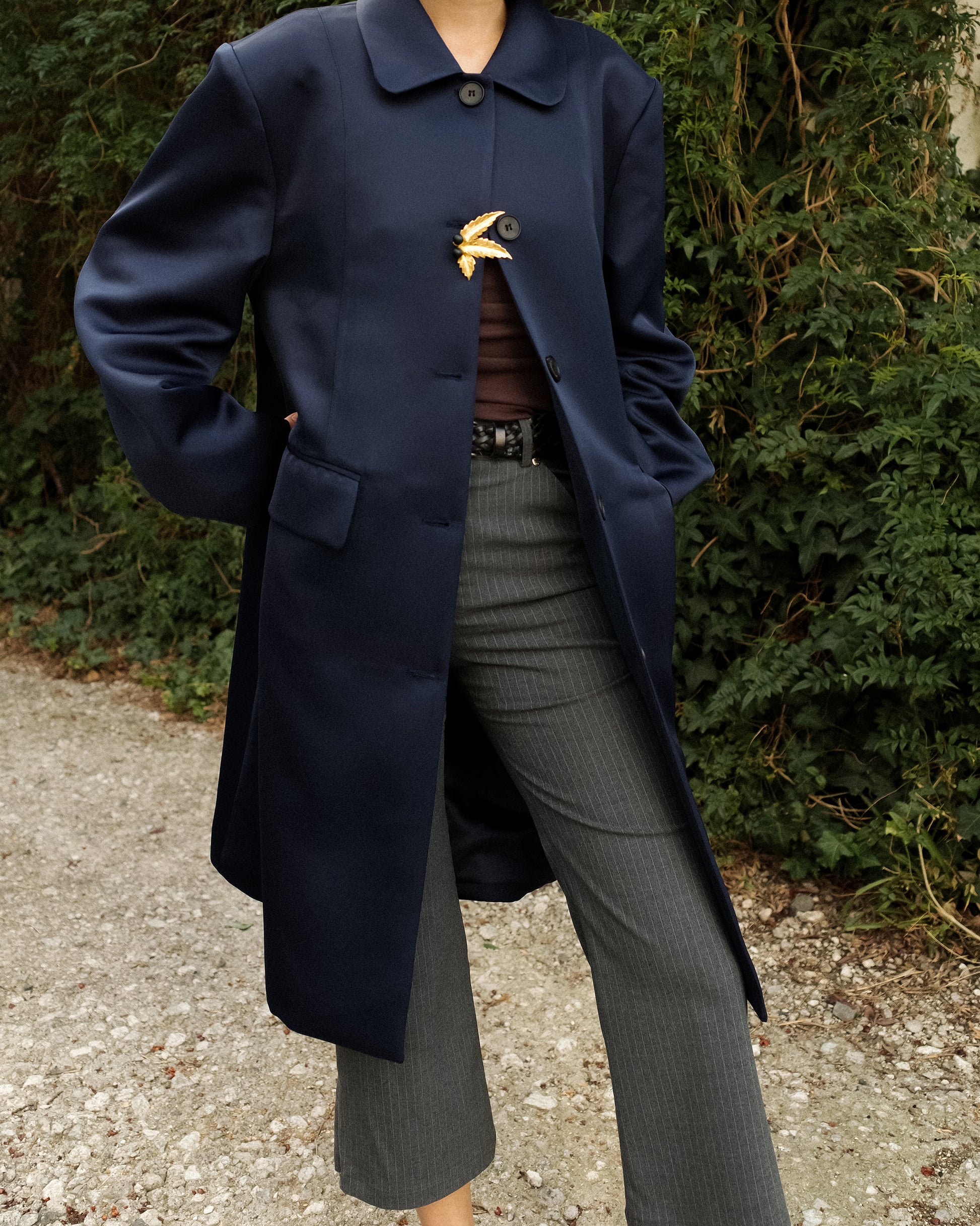 Pam The Office Pinstripe Flare Trousers, Stone Grey