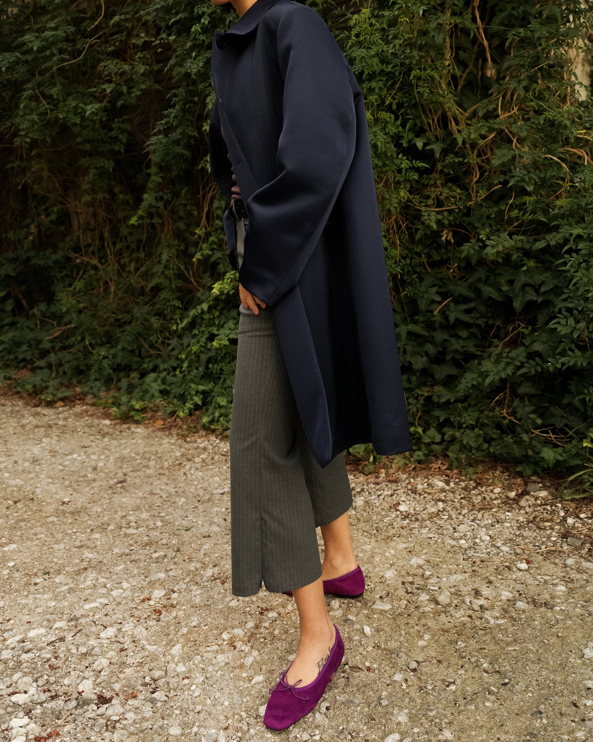 Pam The Office Pinstripe Flare Trousers, Stone Grey