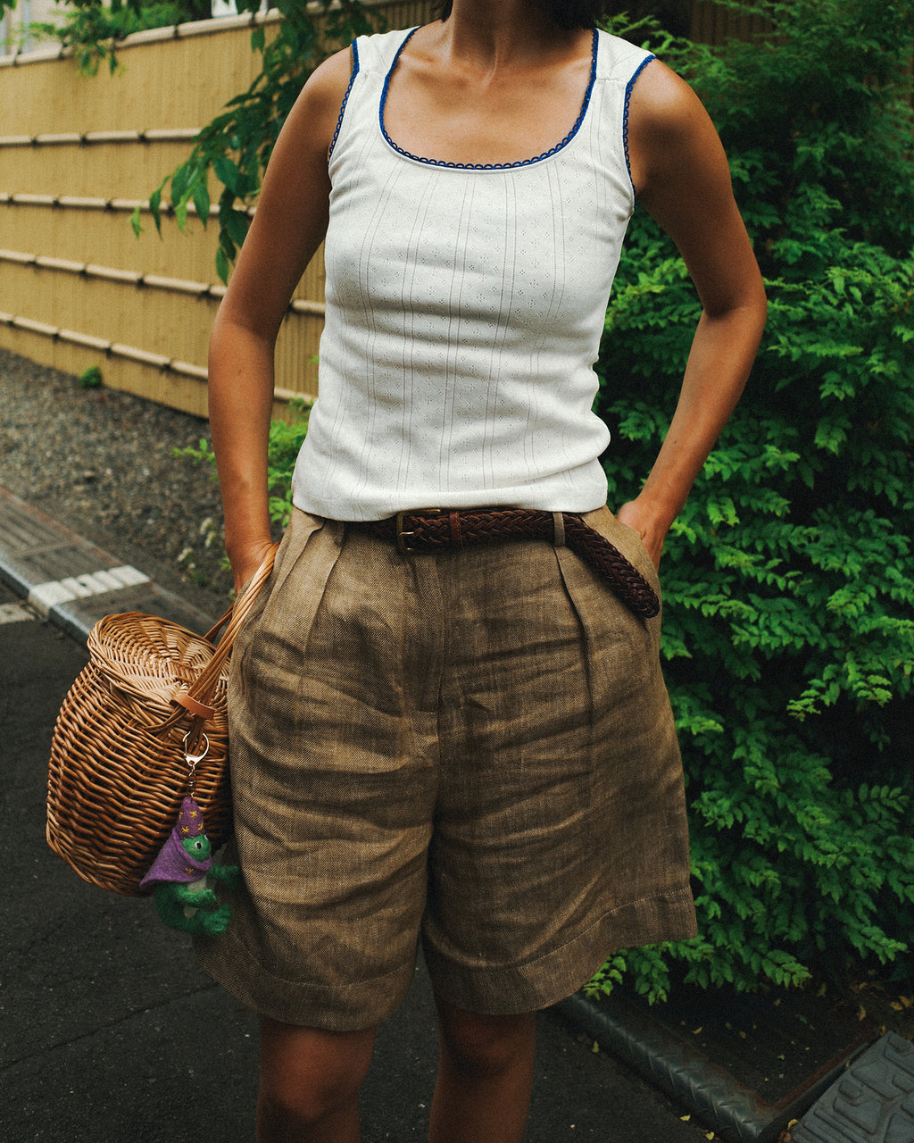 Waikiki Rib Tank, White with Cerulean Blue Trim