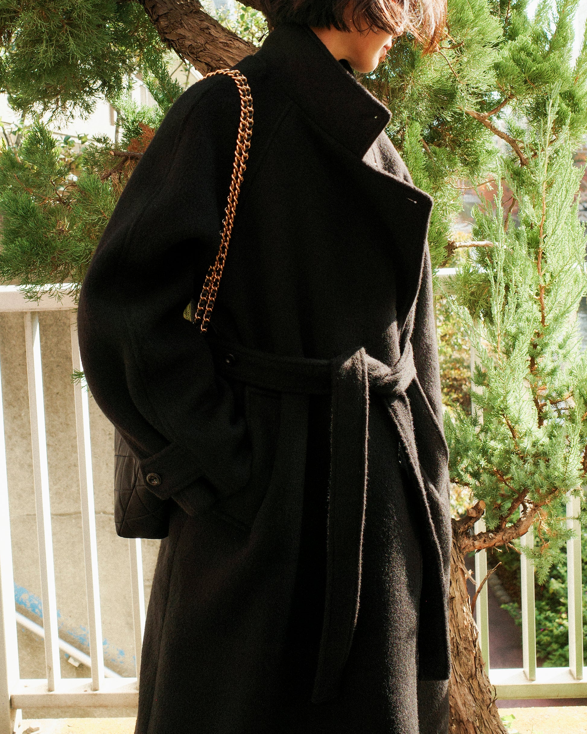 Nina Structured Camel Wool Coat, Noir