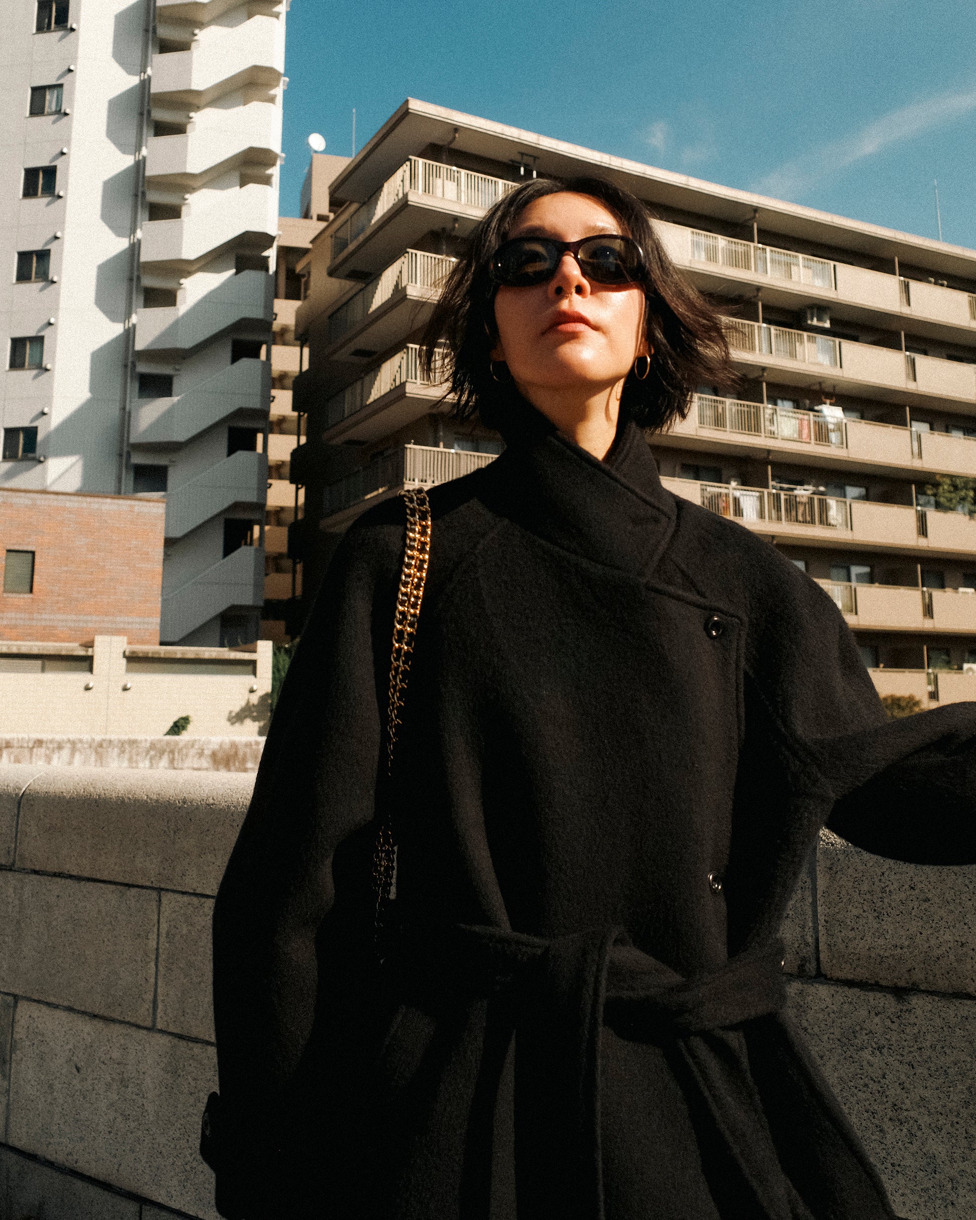 Nina Structured Camel Wool Coat, Noir