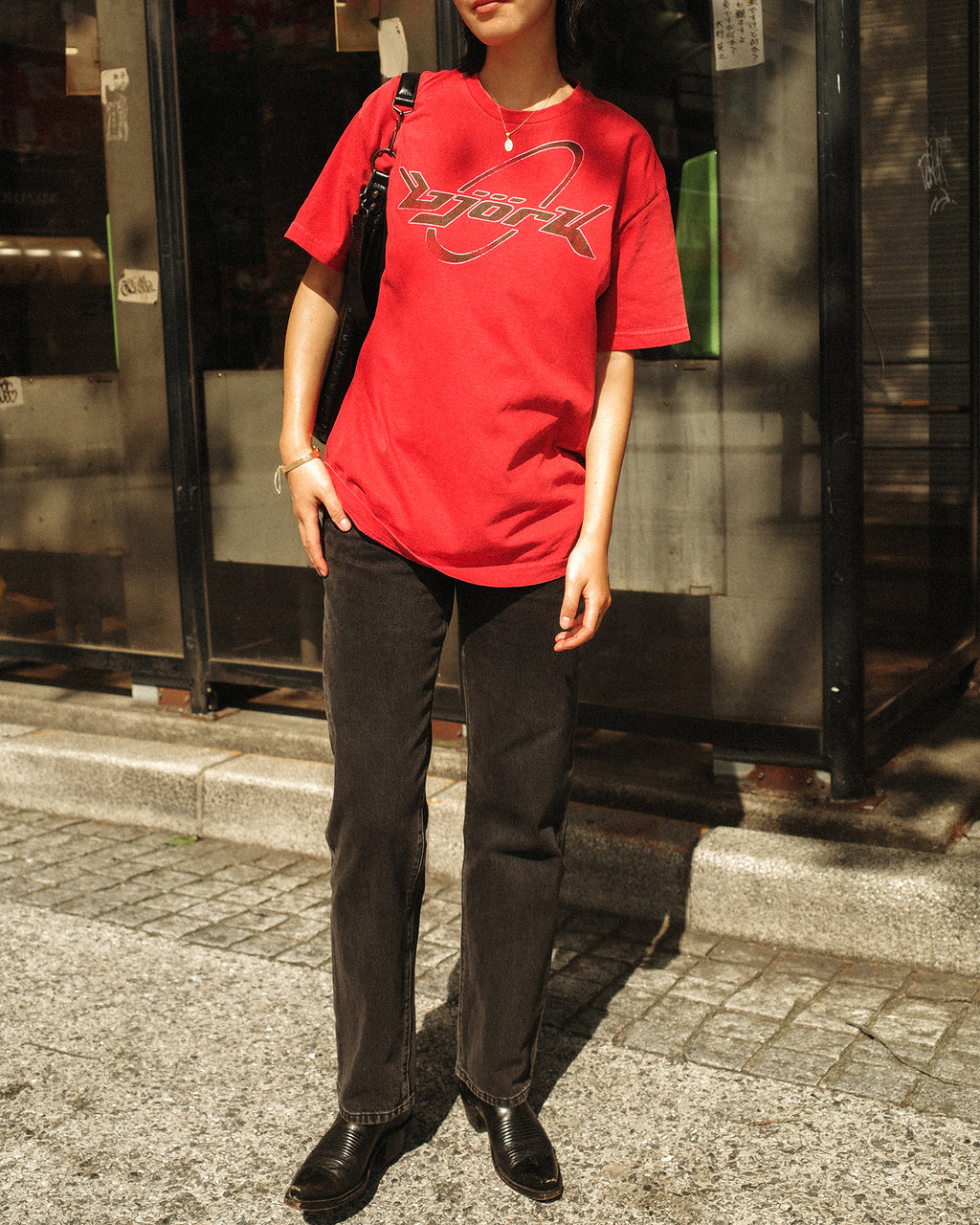 Björk 90s Washed Graphic Tee, Faded Crimson Red