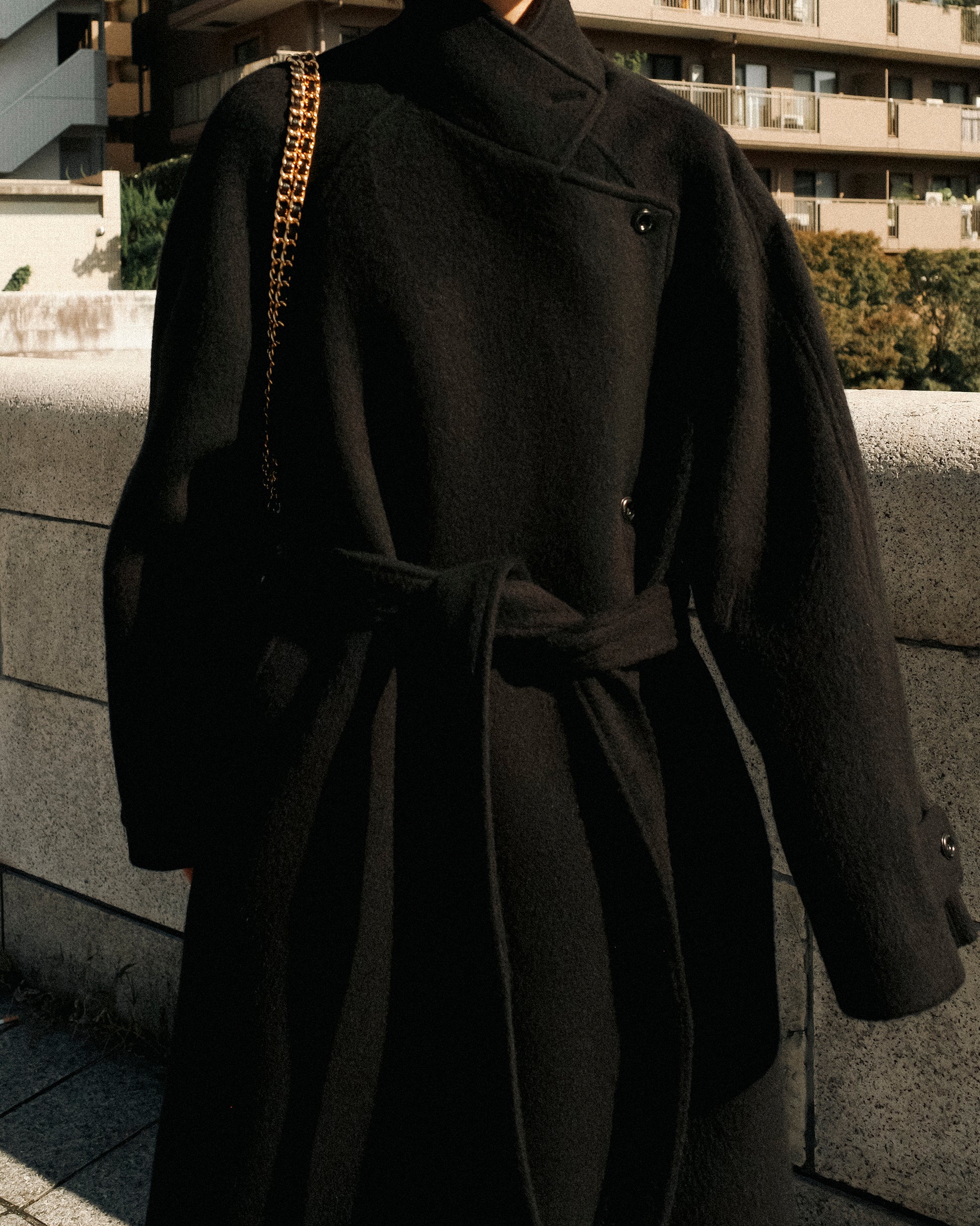 Nina Structured Camel Wool Coat, Noir