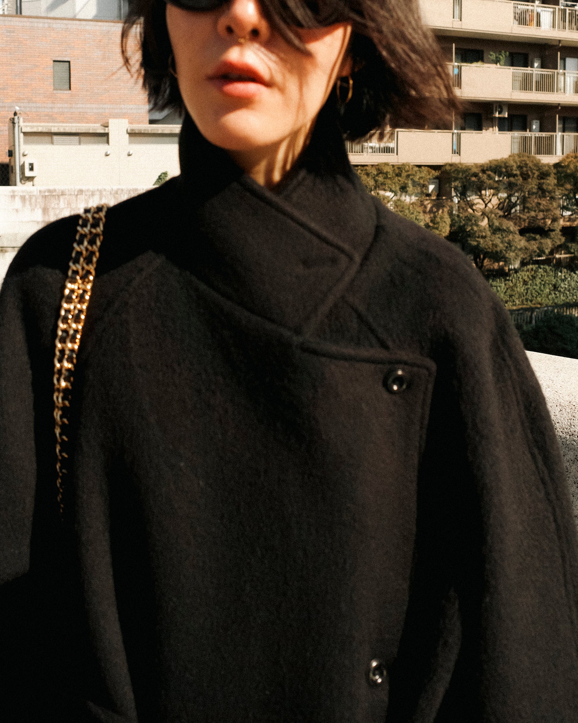 Nina Structured Camel Wool Coat, Noir