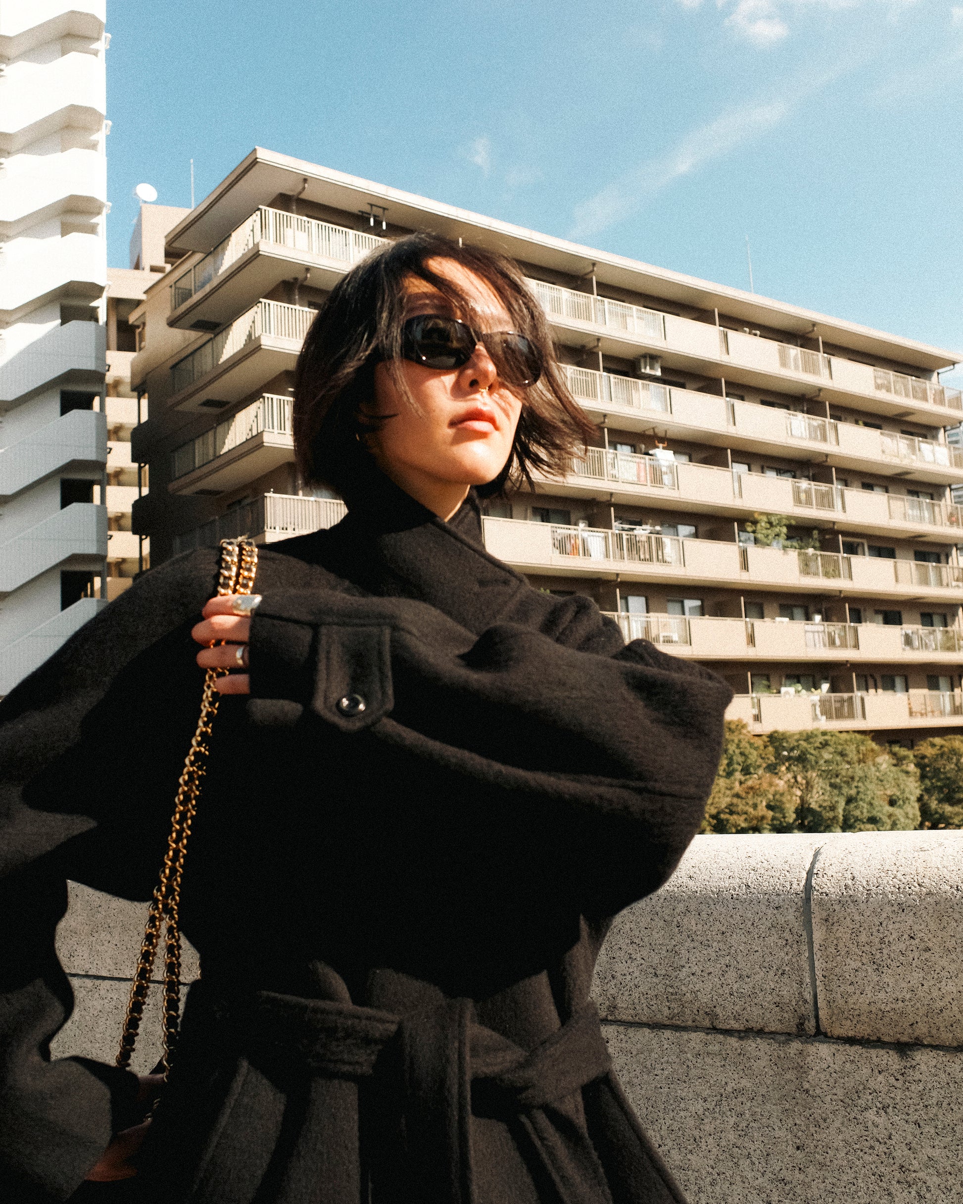 Nina Structured Camel Wool Coat, Noir