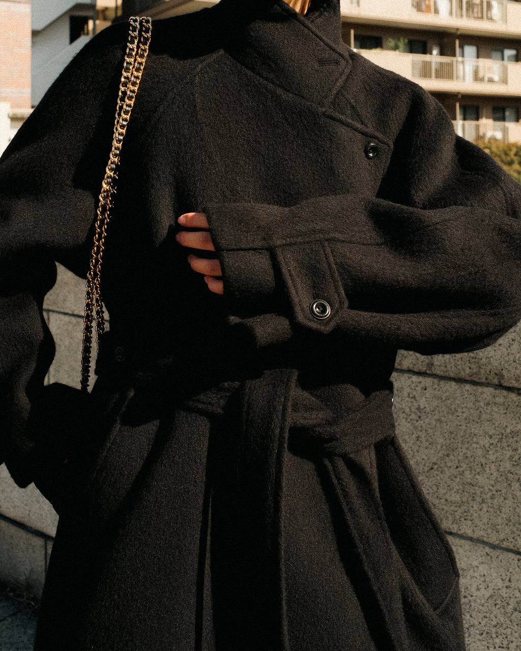 Nina Structured Camel Wool Coat, Noir