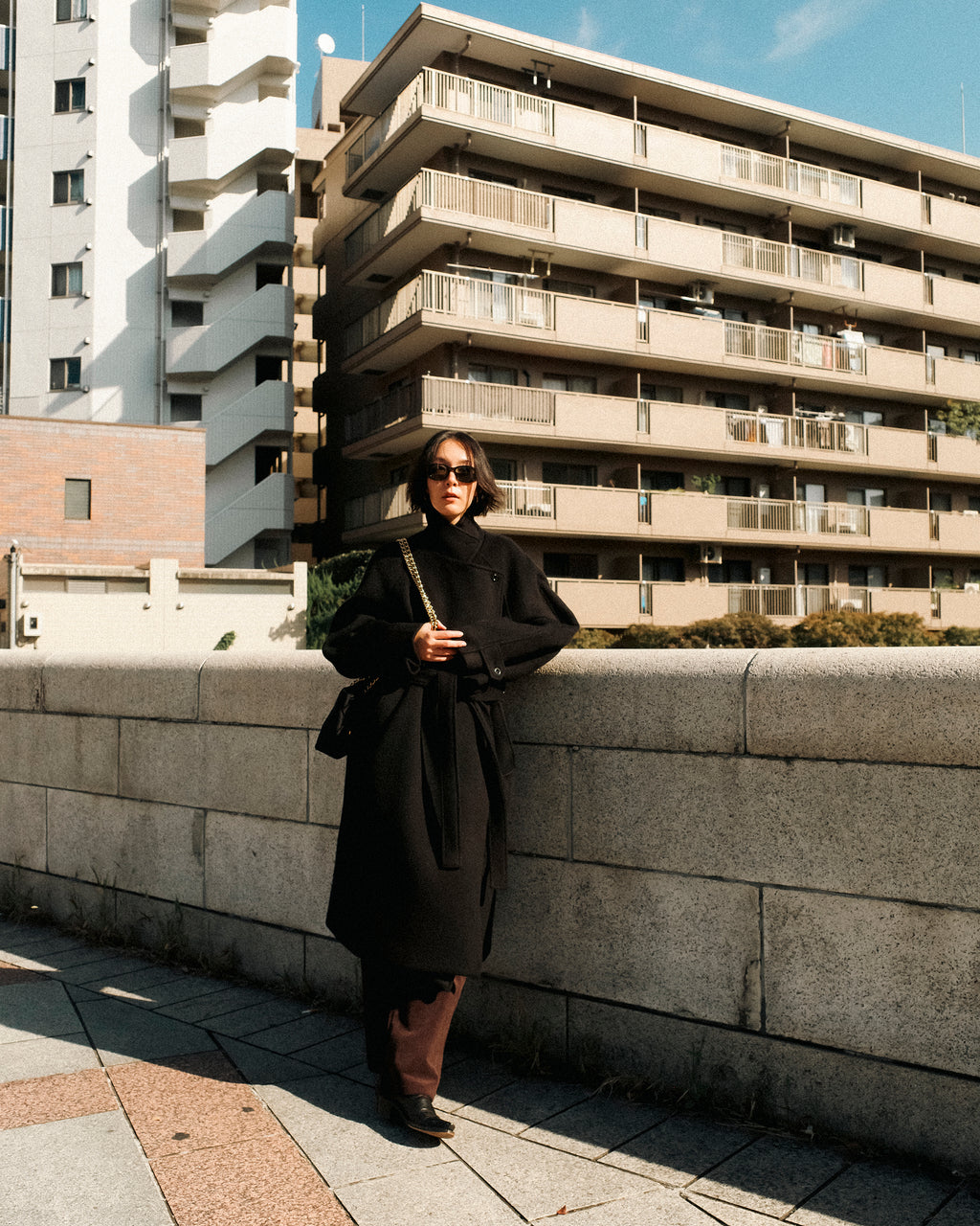 Nina Structured Camel Wool Coat, Noir