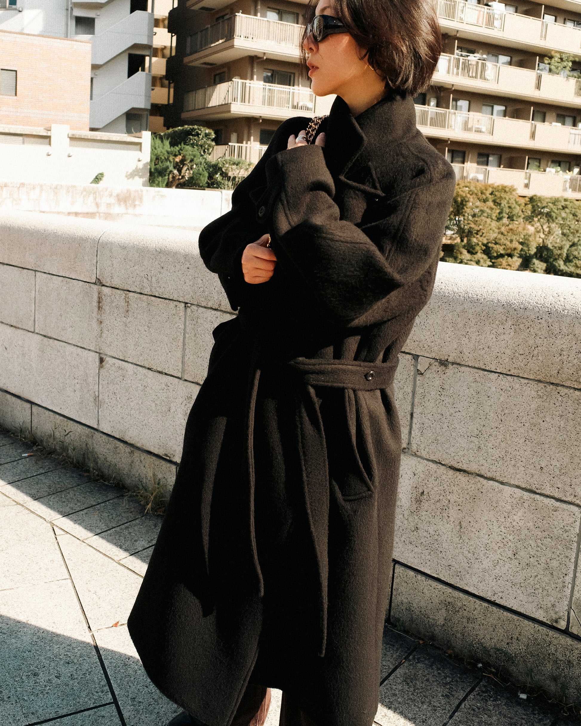 Nina Structured Camel Wool Coat, Noir