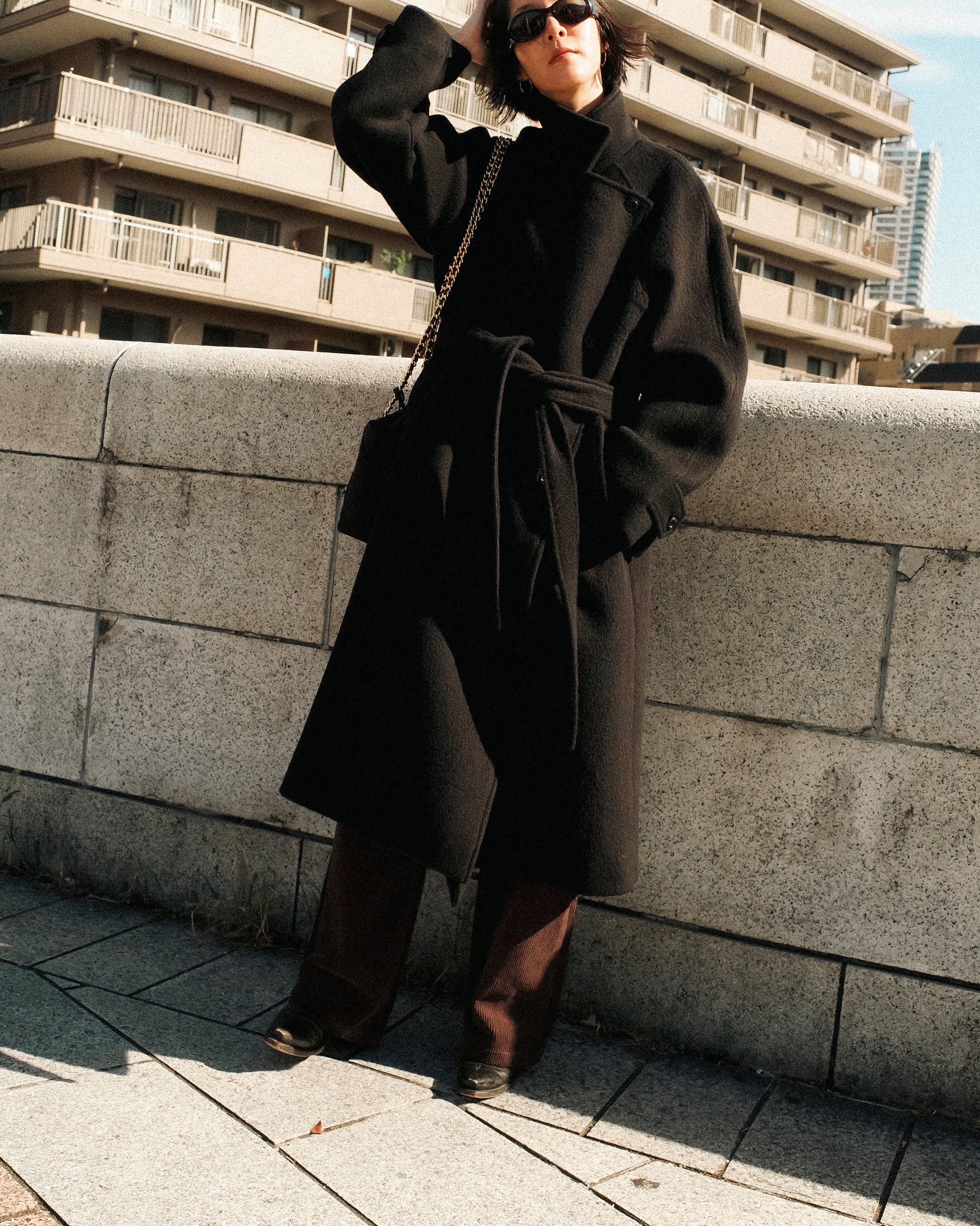Nina Structured Camel Wool Coat, Noir