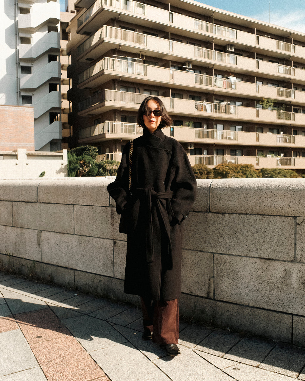 Nina Structured Camel Wool Coat, Noir