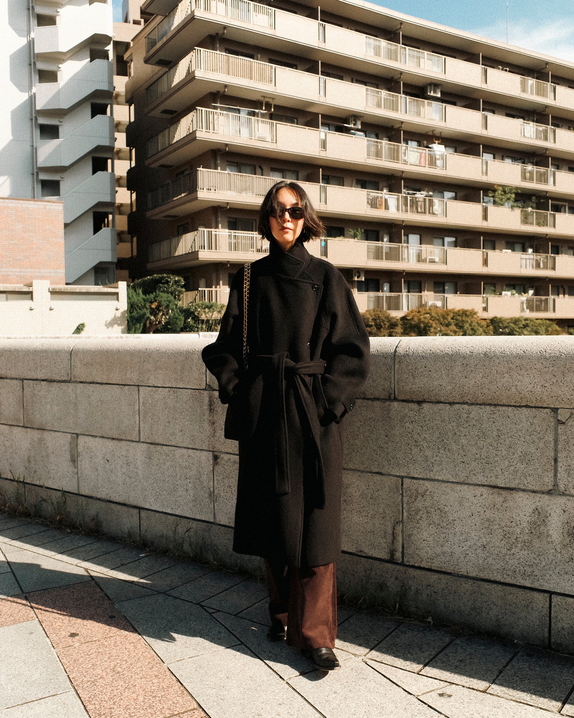 Nina Structured Camel Wool Coat, Noir