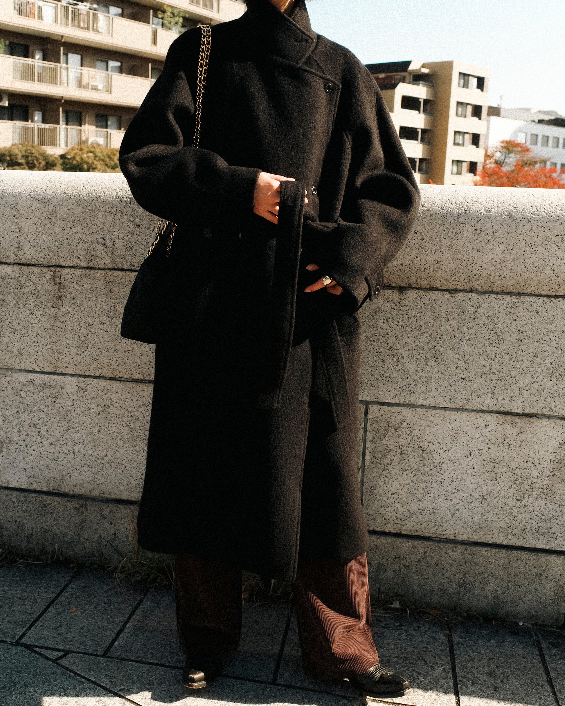 Nina Structured Camel Wool Coat, Noir