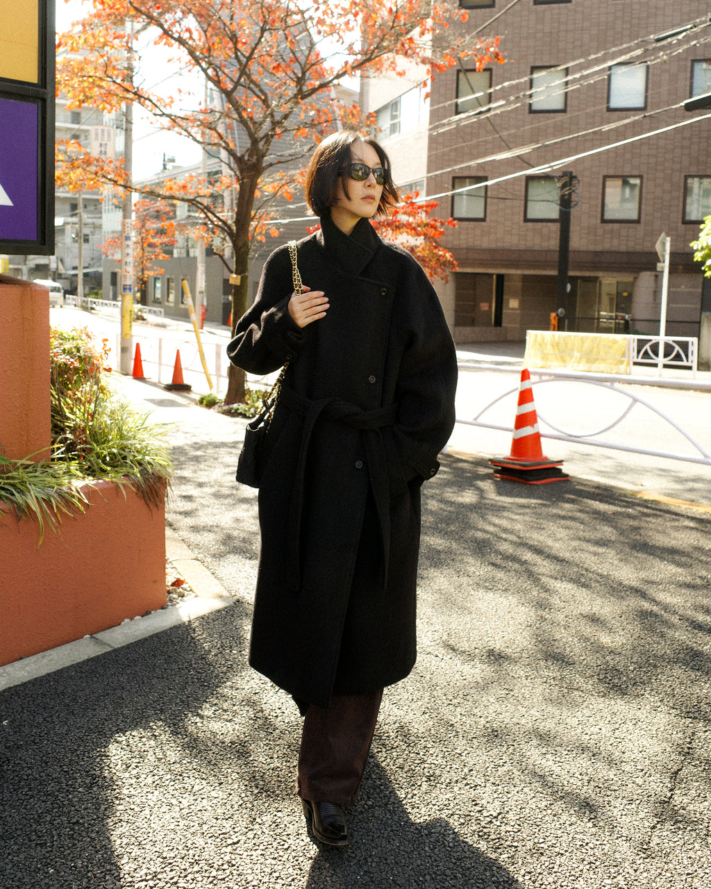 Nina Structured Camel Wool Coat, Noir