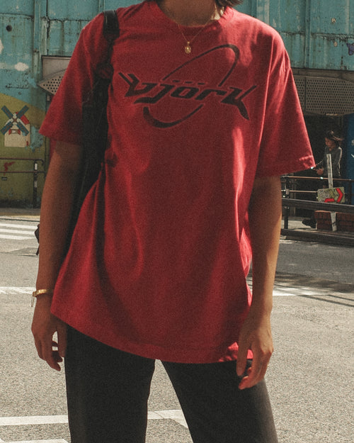 (Restock on 5.15) Björk 90s Washed Graphic Tee, Faded Crimson Red
