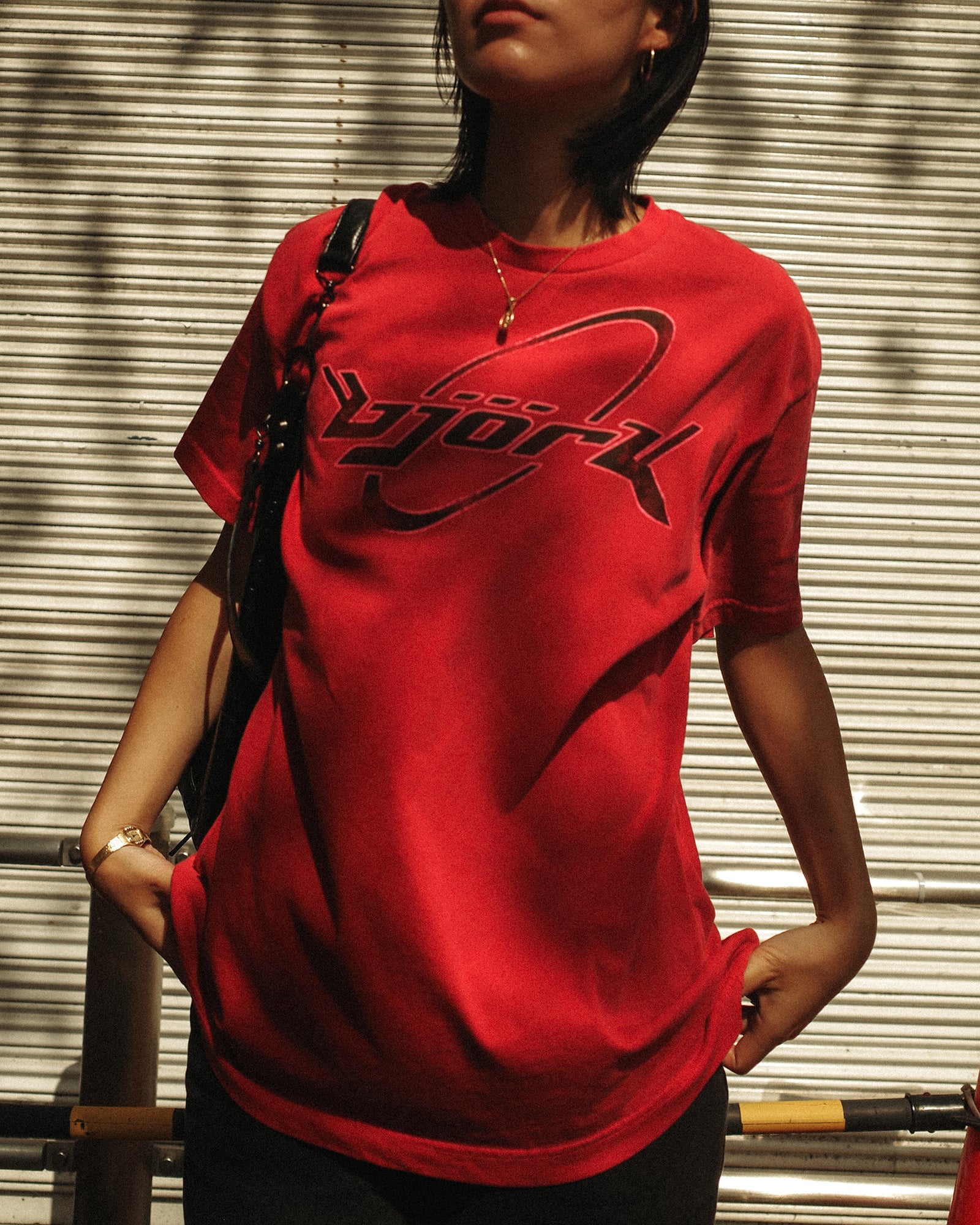 Björk 90s Washed Graphic Tee, Faded Crimson Red