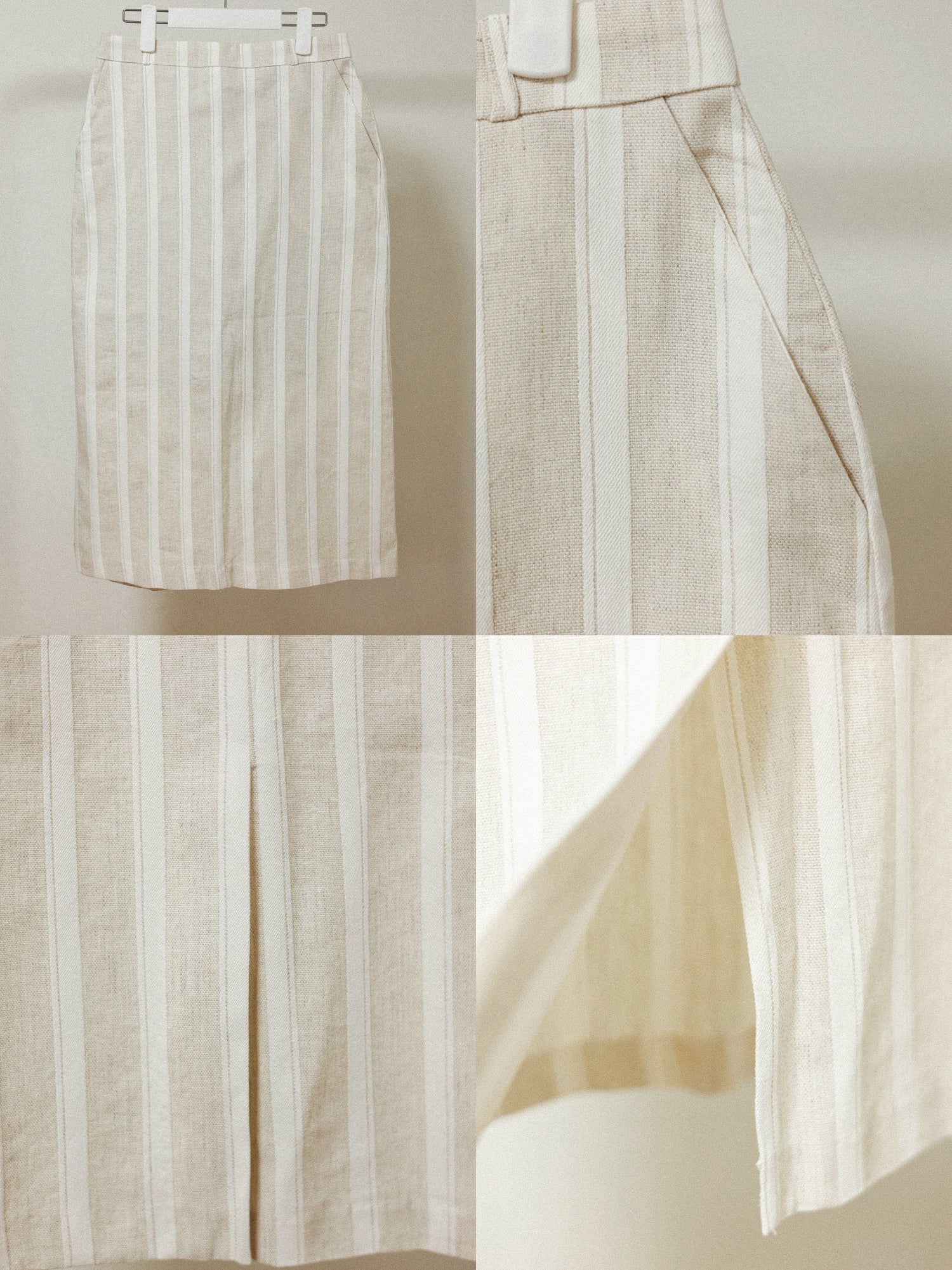 Margot Linen Stripe Long Skirt, Sand Beige