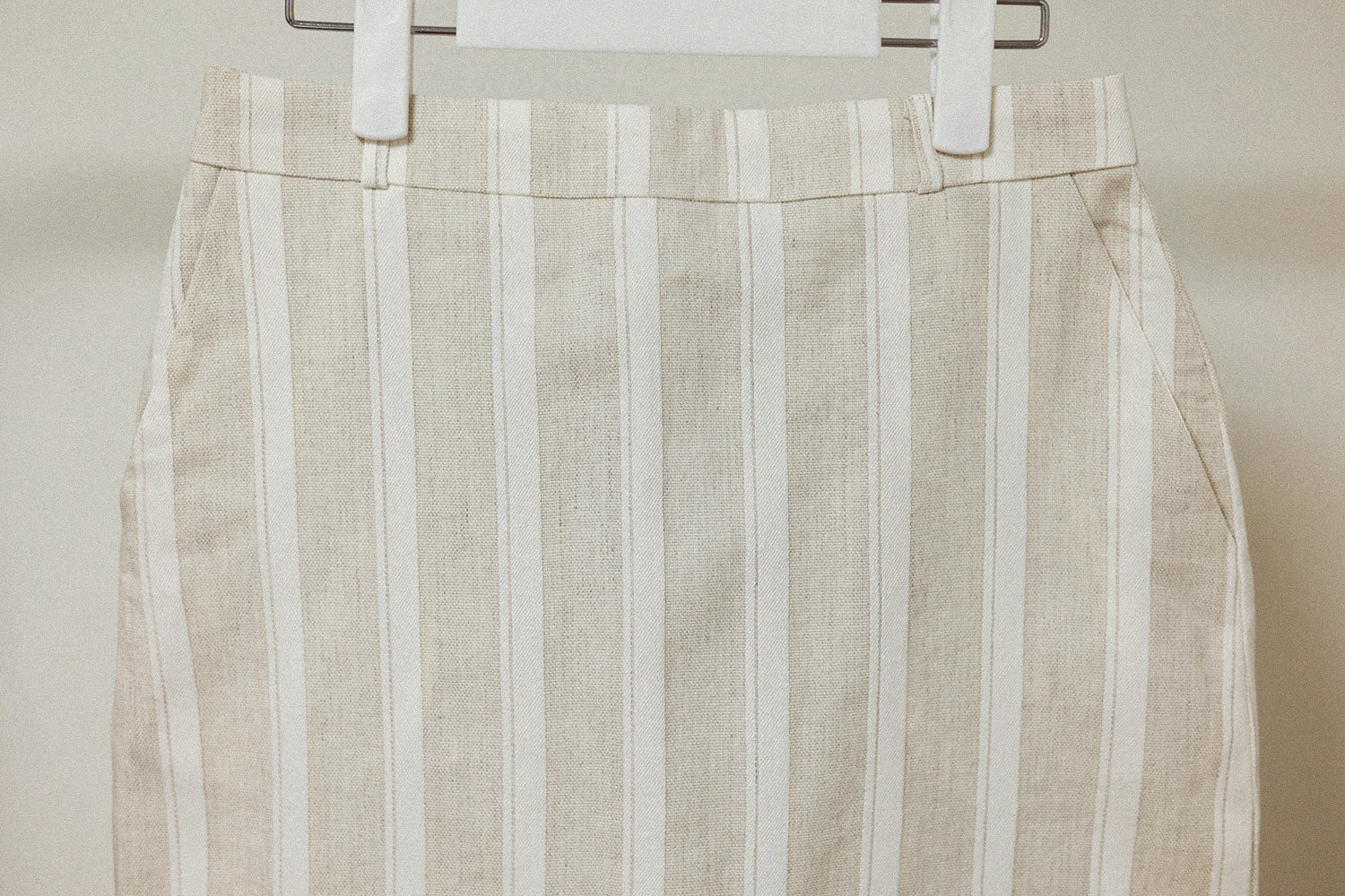 Margot Linen Stripe Long Skirt, Sand Beige