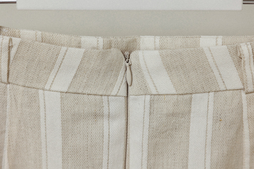 Margot Linen Stripe Long Skirt, Sand Beige