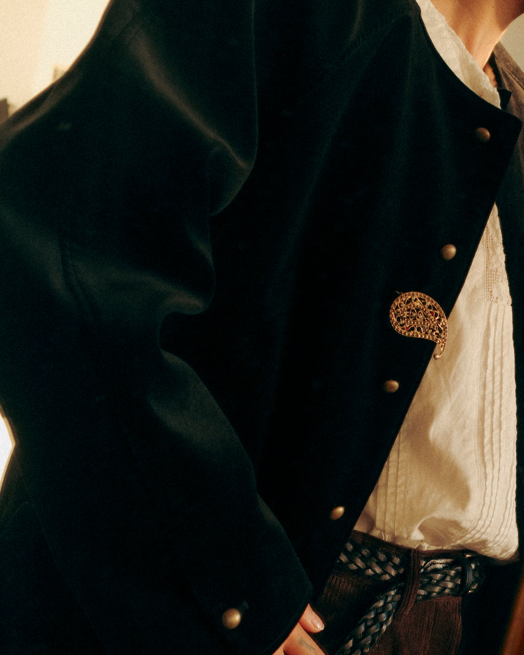 Plaited Cow Leather Belt, Dark Knight