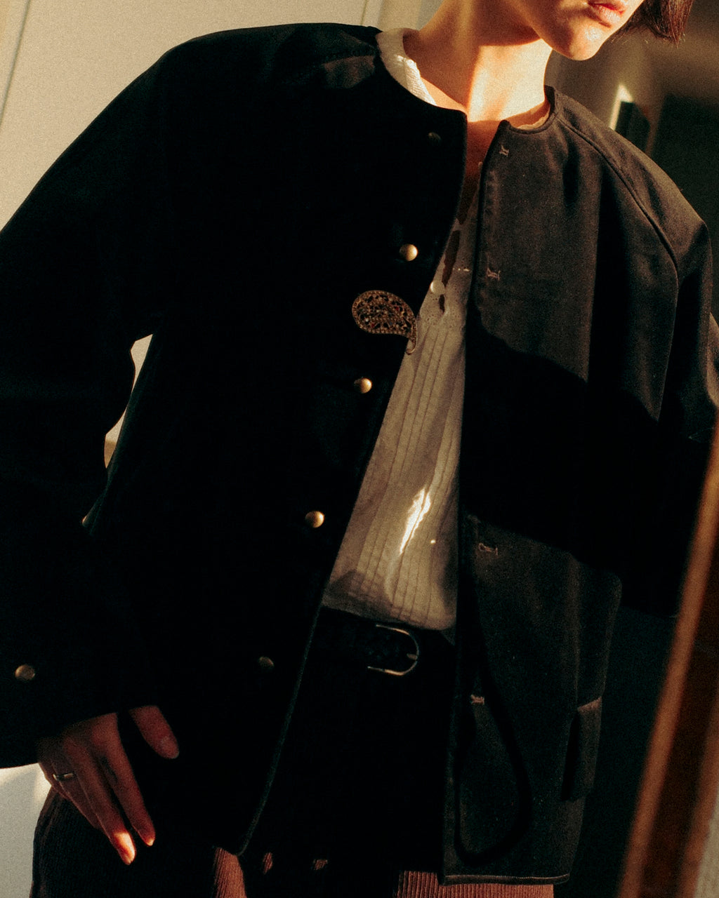 Baroque Velvet Raglan Jacket, Double Black